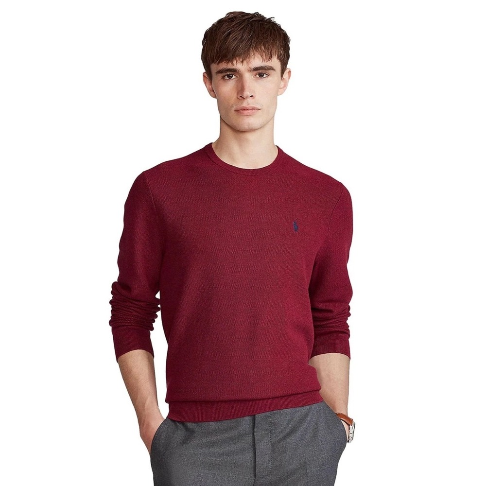 Polo Ralph Lauren Crewneck Sweater Mens XL Pre-Owned Burgundy Pima Cotton Logo